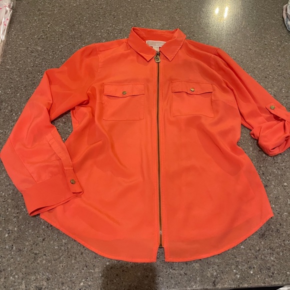 Michael Kors blouse with gold zipper and detail size LG - Picture 3 of 16